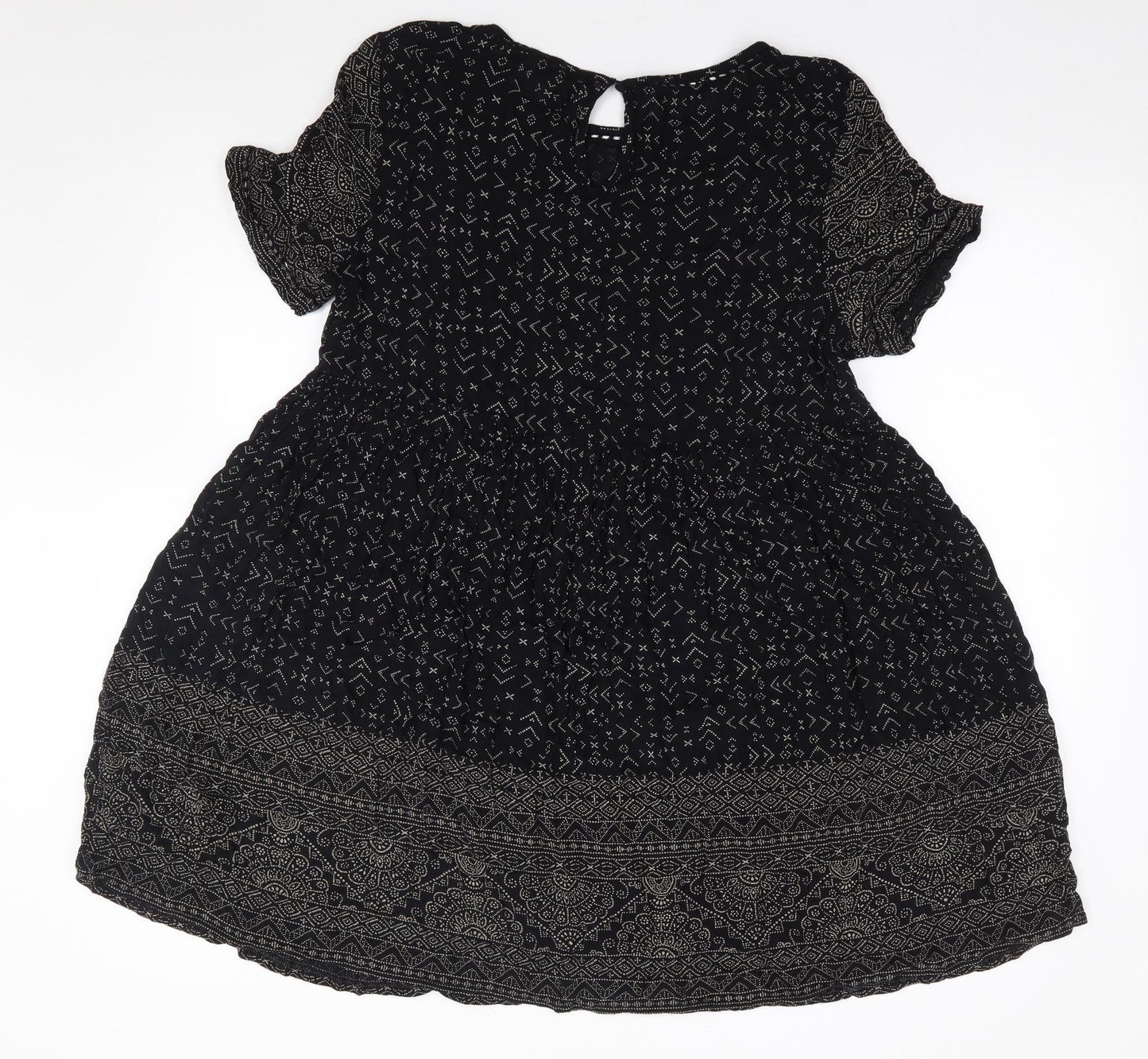 New Look  Womens Black Geometric Polyester Fit & Flare  Size S  Round Neck Pullover