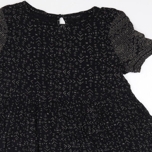New Look  Womens Black Geometric Polyester Fit & Flare  Size S  Round Neck Pullover