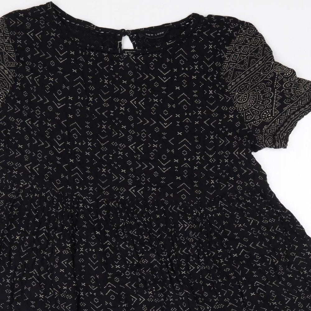 New Look  Womens Black Geometric Polyester Fit & Flare  Size S  Round Neck Pullover