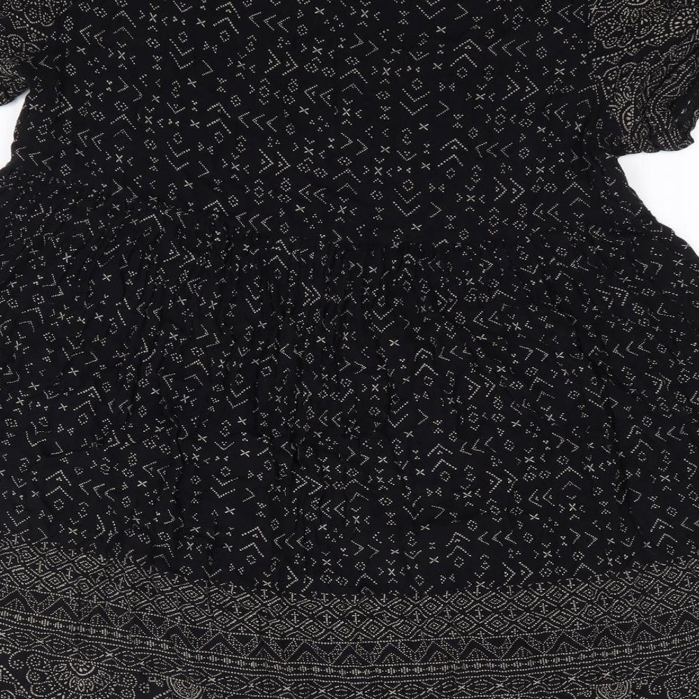 New Look  Womens Black Geometric Polyester Fit & Flare  Size S  Round Neck Pullover
