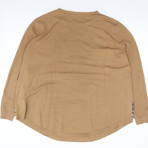 Evis  Womens Brown Crew Neck  Viscose Pullover Jumper Size L
