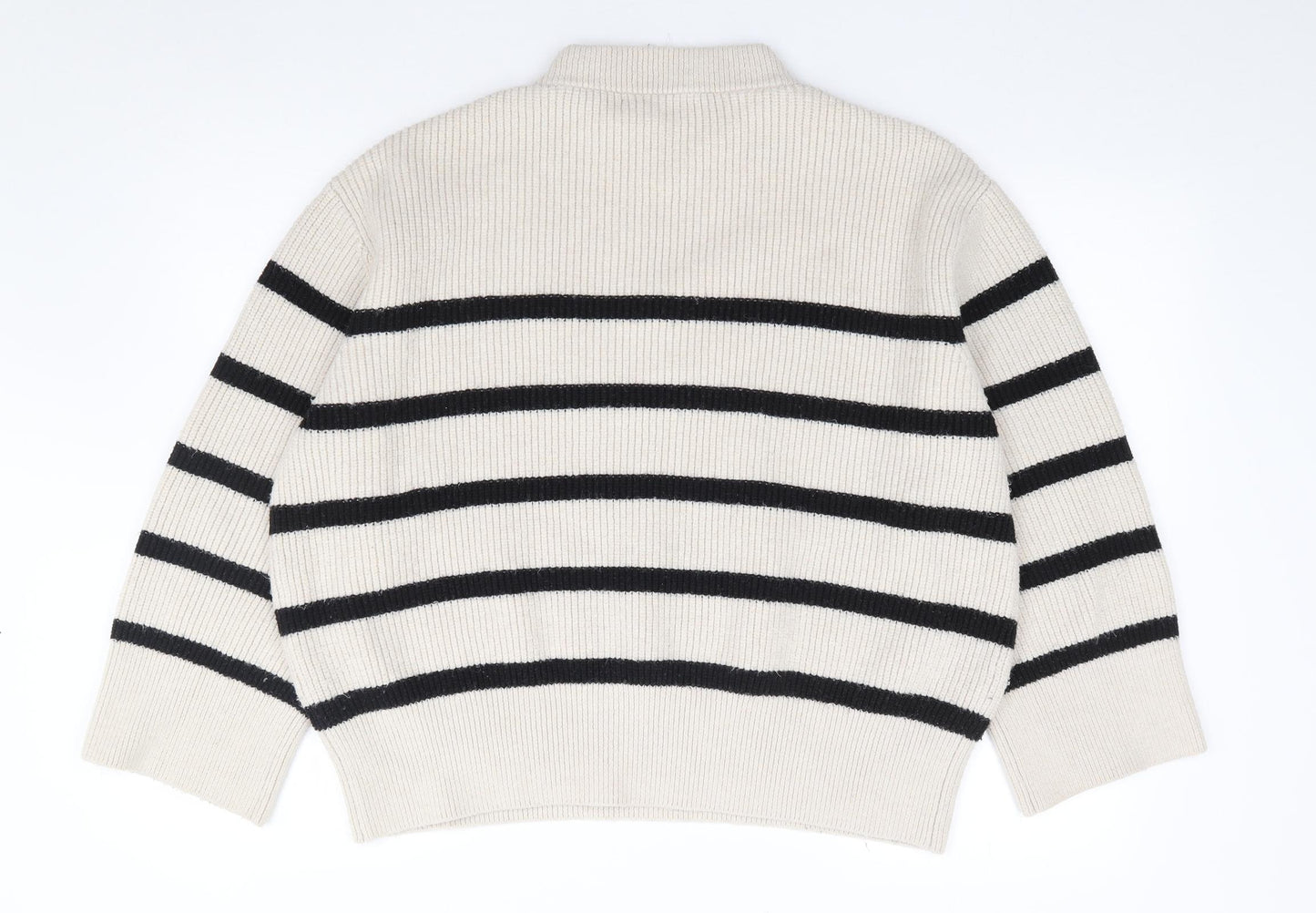 Zara Womens Beige Mock Neck Striped Acrylic Pullover Jumper Size L
