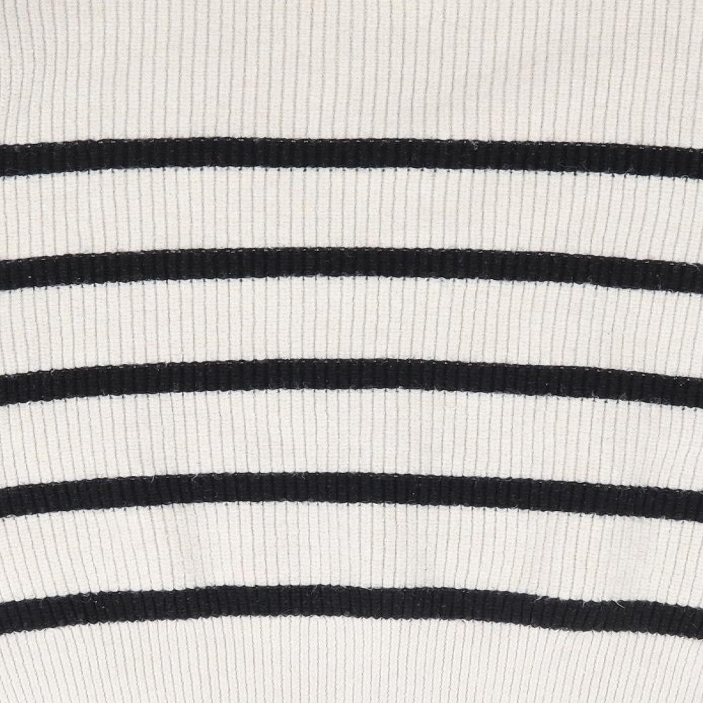 Zara Womens Beige Mock Neck Striped Acrylic Pullover Jumper Size L