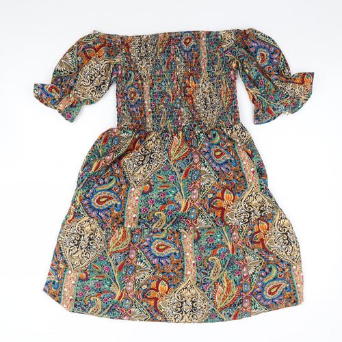 SheIn Womens Multicoloured Floral Polyester Fit & Flare  Size S  Off the Shoulder Pullover