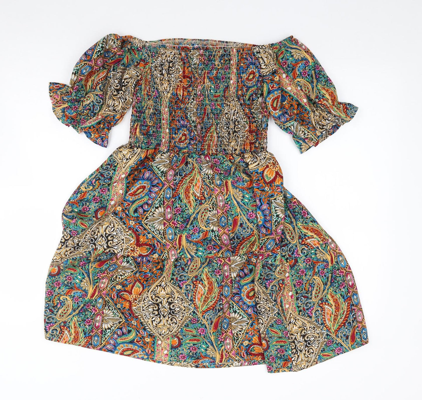 SheIn Womens Multicoloured Floral Polyester Fit & Flare  Size S  Off the Shoulder Pullover