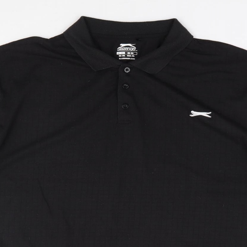 Slazenger Mens Black Check Polyester  Polo Size 3XL Collared Pullover