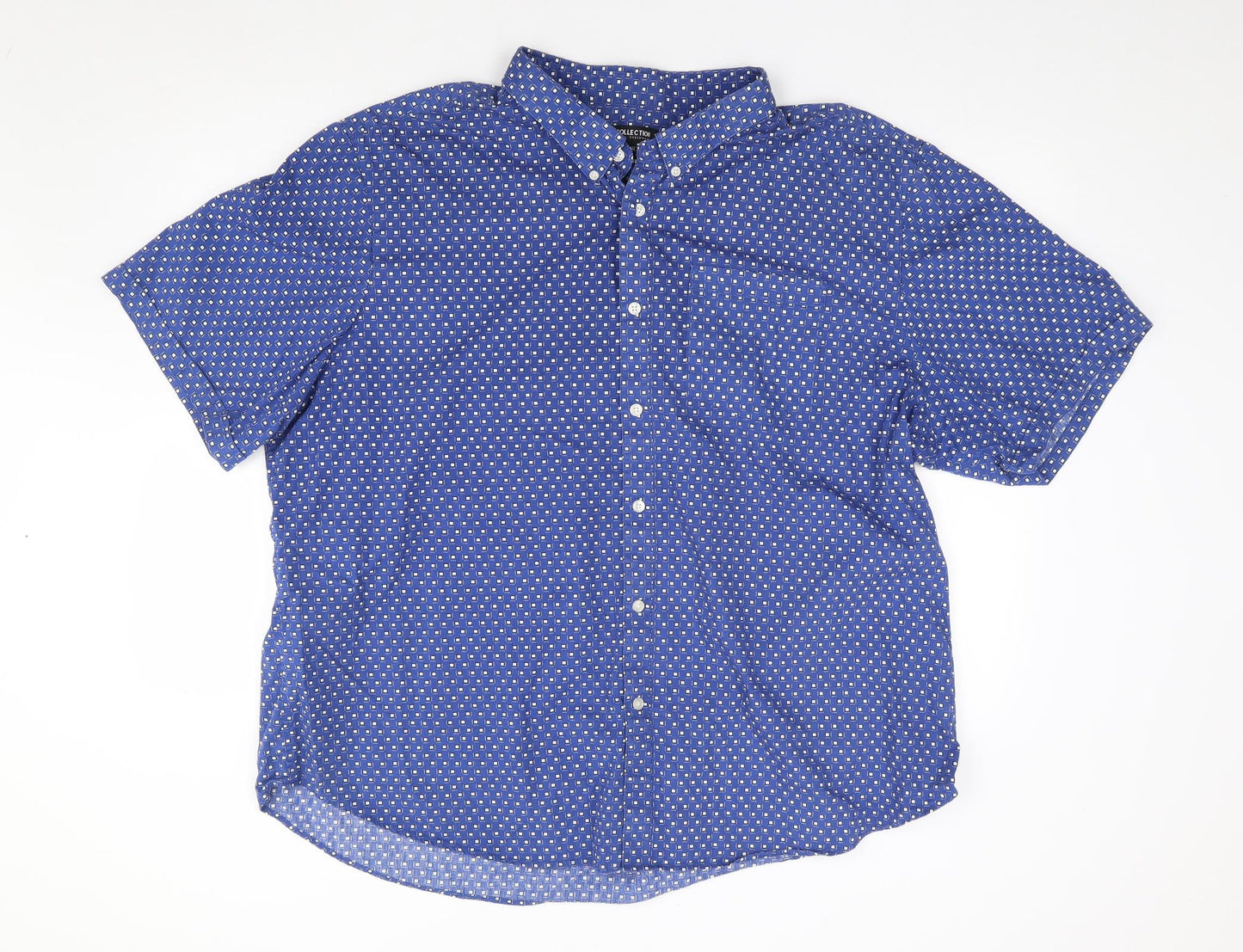 Debenhams Mens Blue Geometric Cotton  Button-Up Size 3XL Collared Button