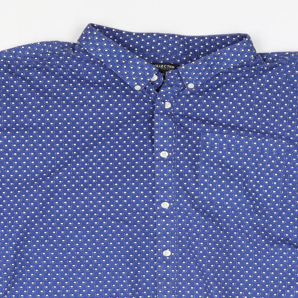 Debenhams Mens Blue Geometric Cotton  Button-Up Size 3XL Collared Button