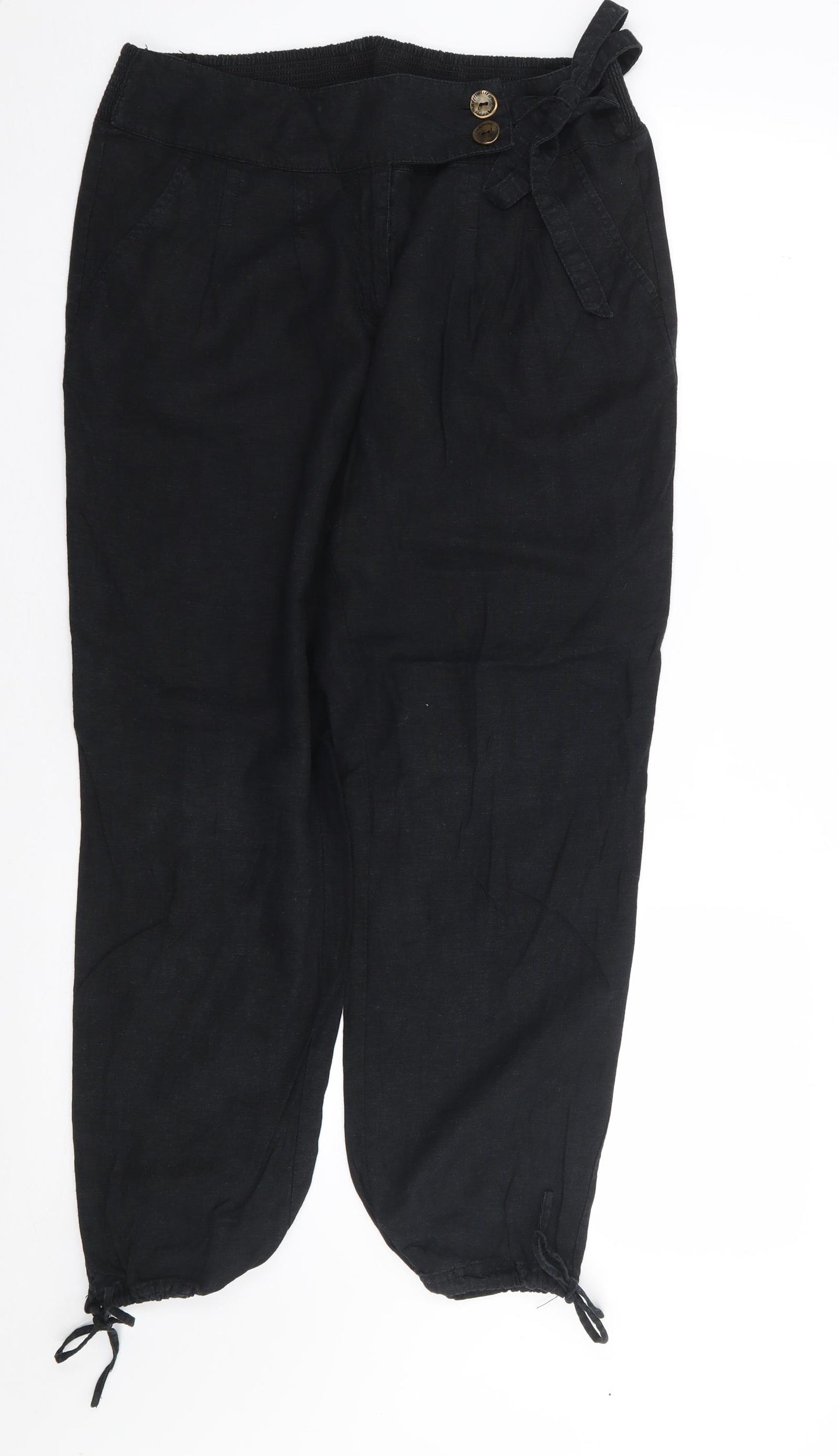 Monsoon  Womens Black  Linen Cargo Trousers Size 10 L27 in Regular Zip
