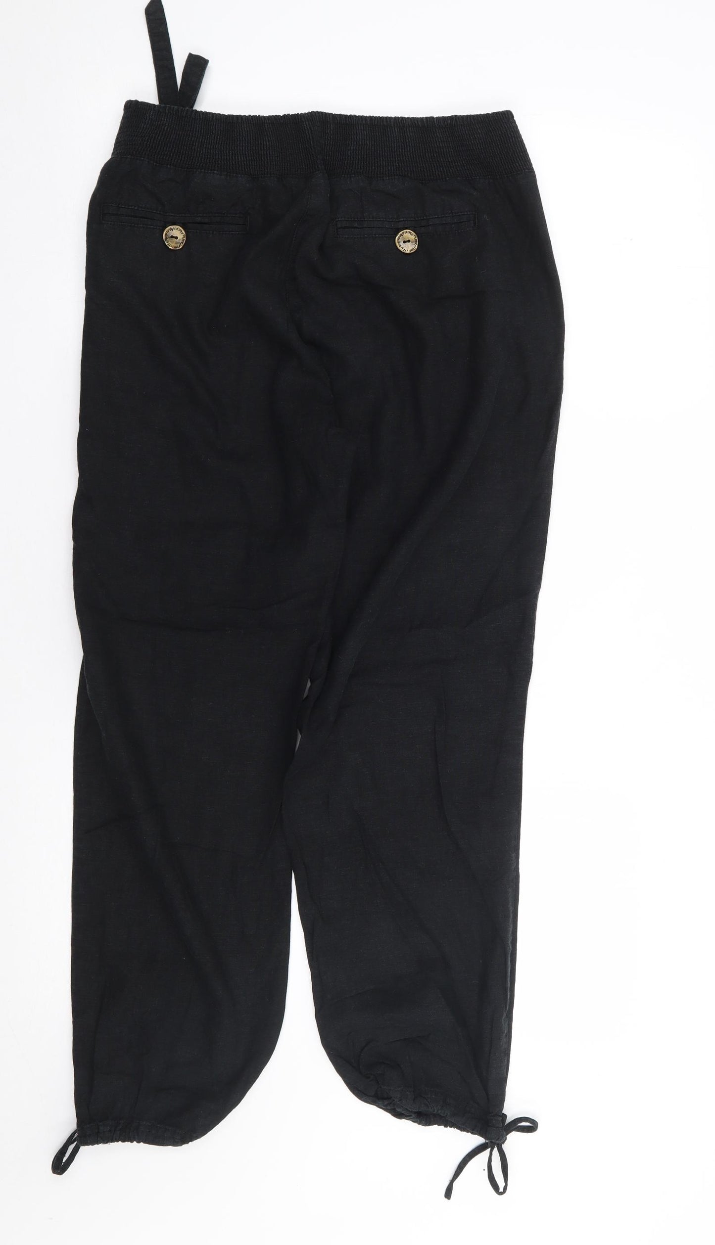 Monsoon  Womens Black  Linen Cargo Trousers Size 10 L27 in Regular Zip