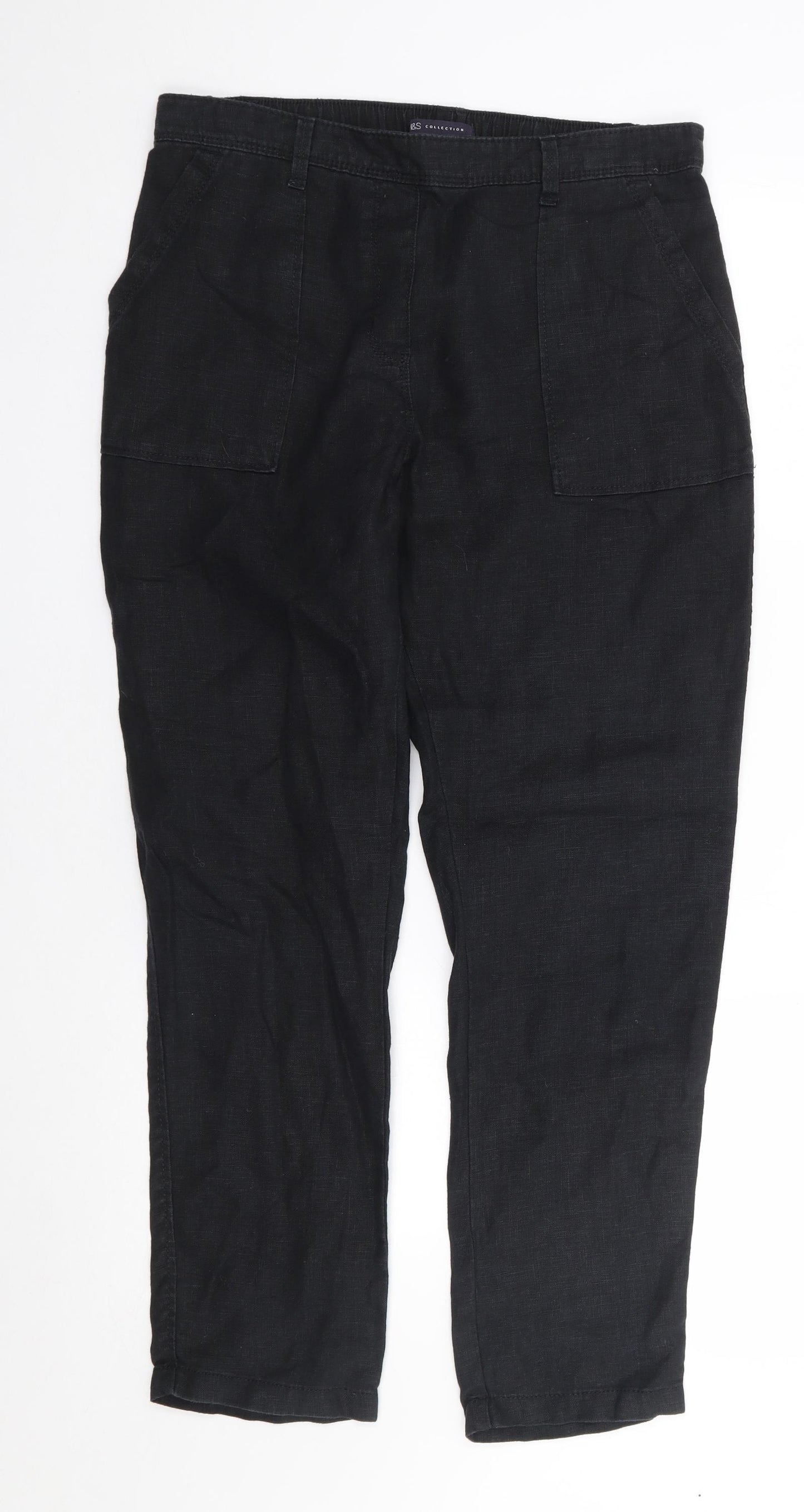 Marks and Spencer  Womens Black  Linen Chino Trousers Size 10 L28 in Regular