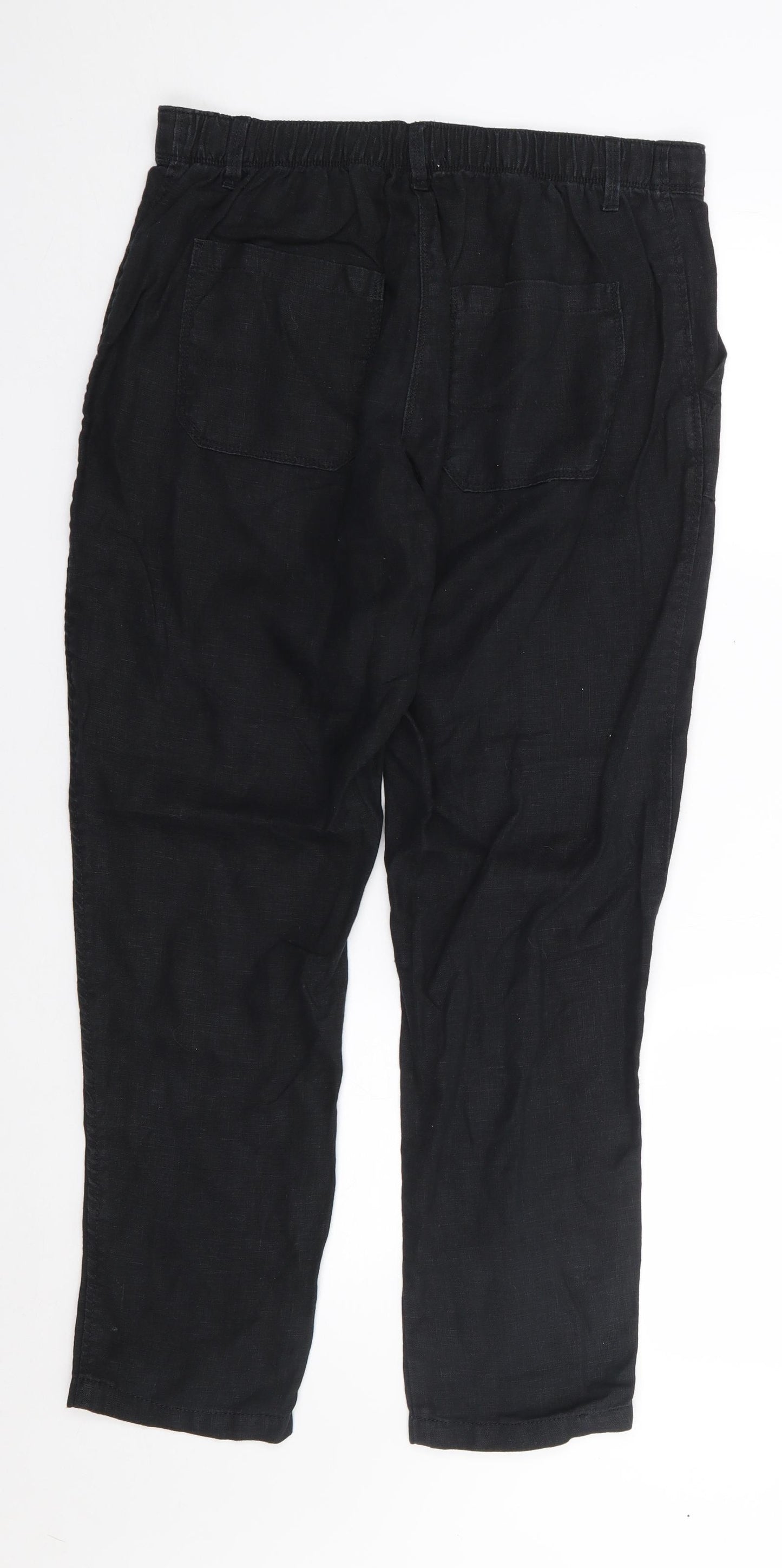 Marks and Spencer  Womens Black  Linen Chino Trousers Size 10 L28 in Regular