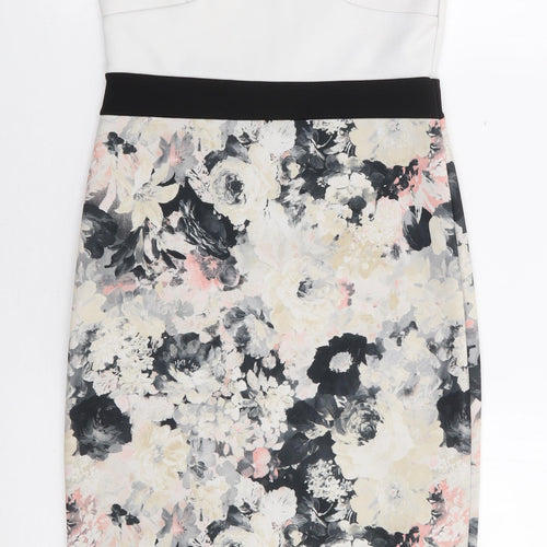 Missi London Womens Multicoloured Floral Polyester Bodycon  Size 8  V-Neck Pullover