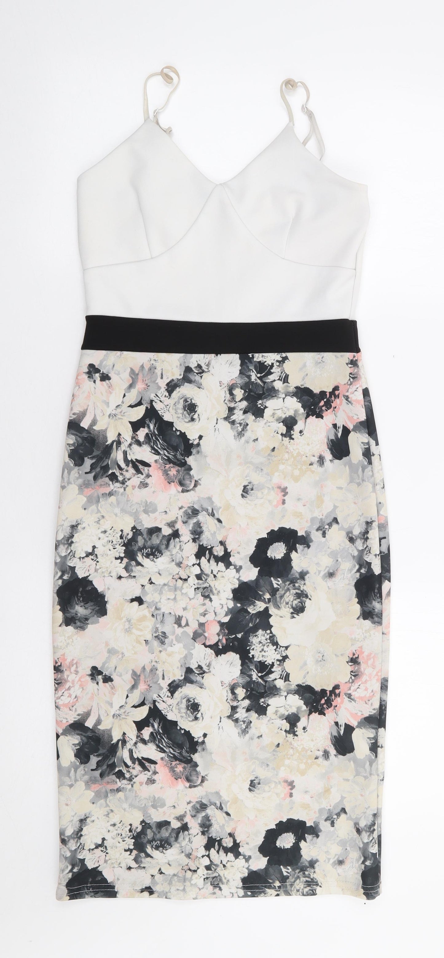 Missi London Womens Multicoloured Floral Polyester Bodycon  Size 8  V-Neck Pullover