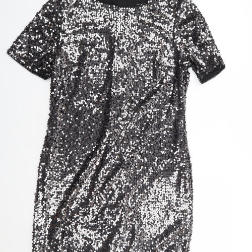 F&F  Womens Silver  Nylon Shift  Size 10  Crew Neck Zip