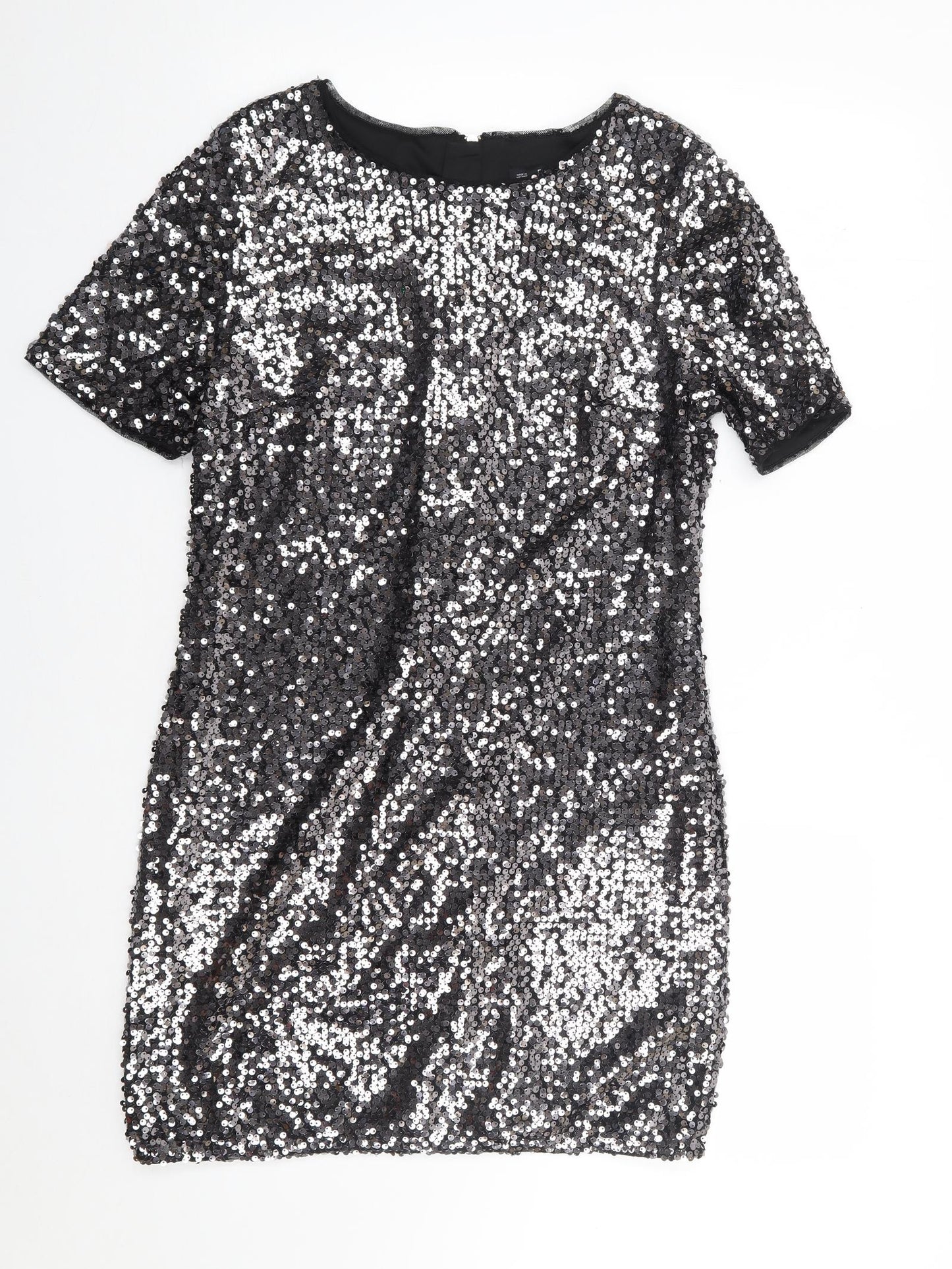 F&F  Womens Silver  Nylon Shift  Size 10  Crew Neck Zip