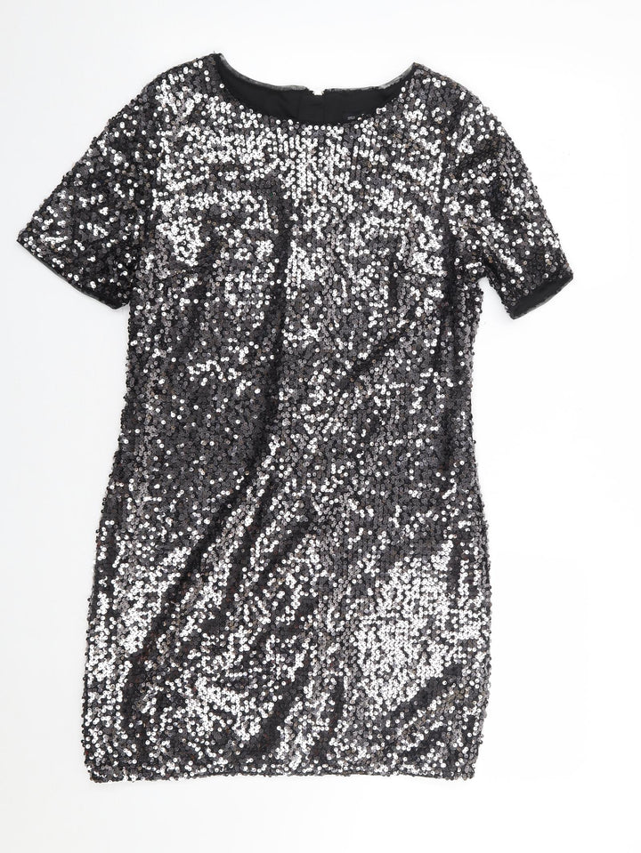 F&F  Womens Silver  Nylon Shift  Size 10  Crew Neck Zip