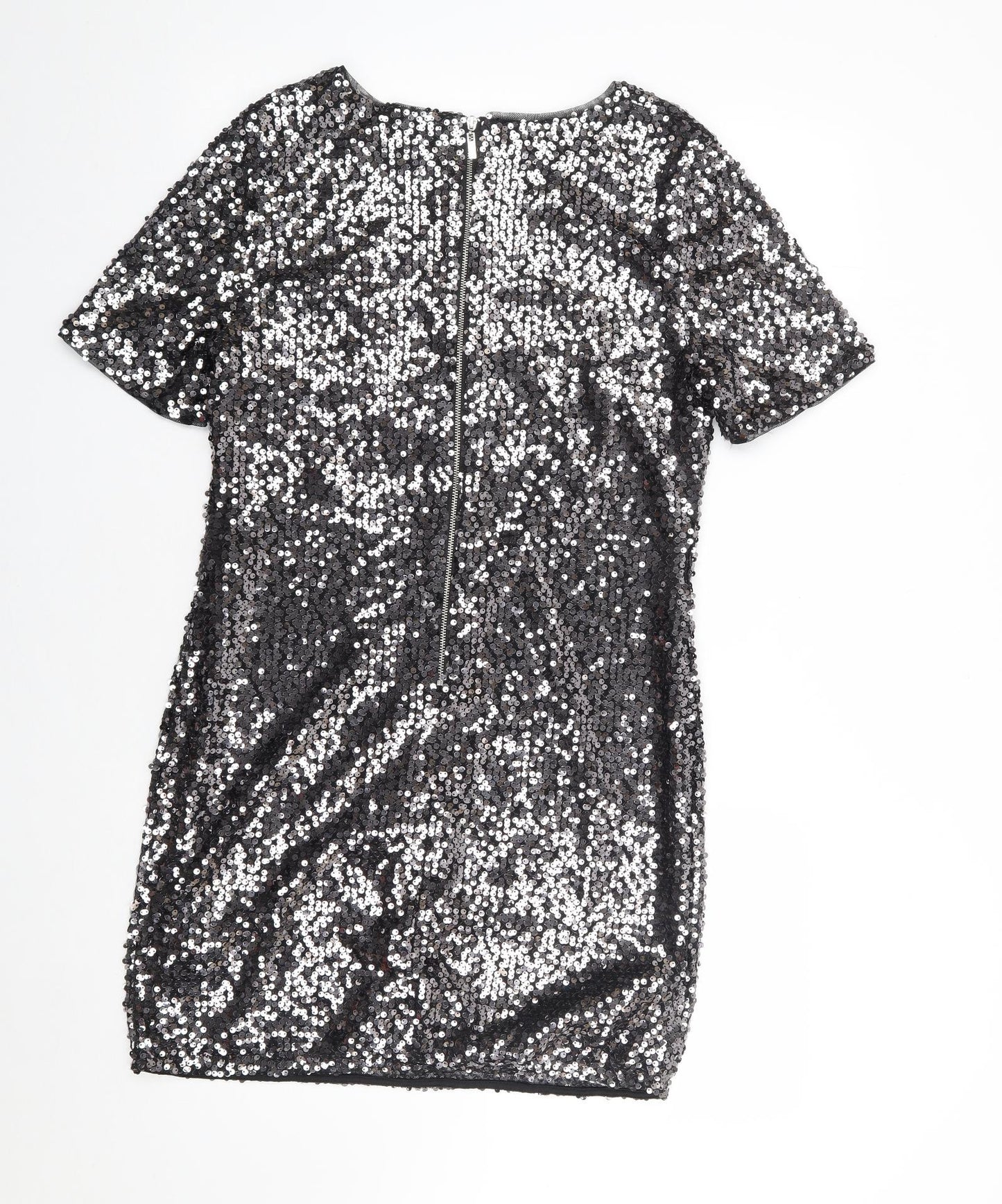 F&F  Womens Silver  Nylon Shift  Size 10  Crew Neck Zip