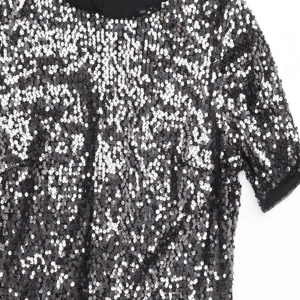F&F  Womens Silver  Nylon Shift  Size 10  Crew Neck Zip