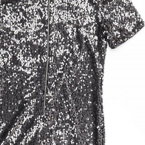 F&F  Womens Silver  Nylon Shift  Size 10  Crew Neck Zip
