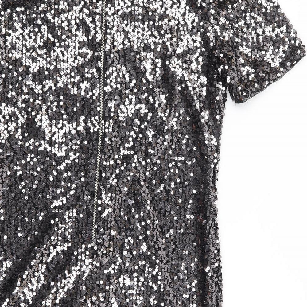 F&F  Womens Silver  Nylon Shift  Size 10  Crew Neck Zip