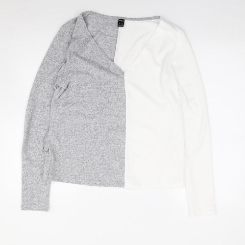 SheIn Womens Grey  Polyester Jersey T-Shirt Size M V-Neck