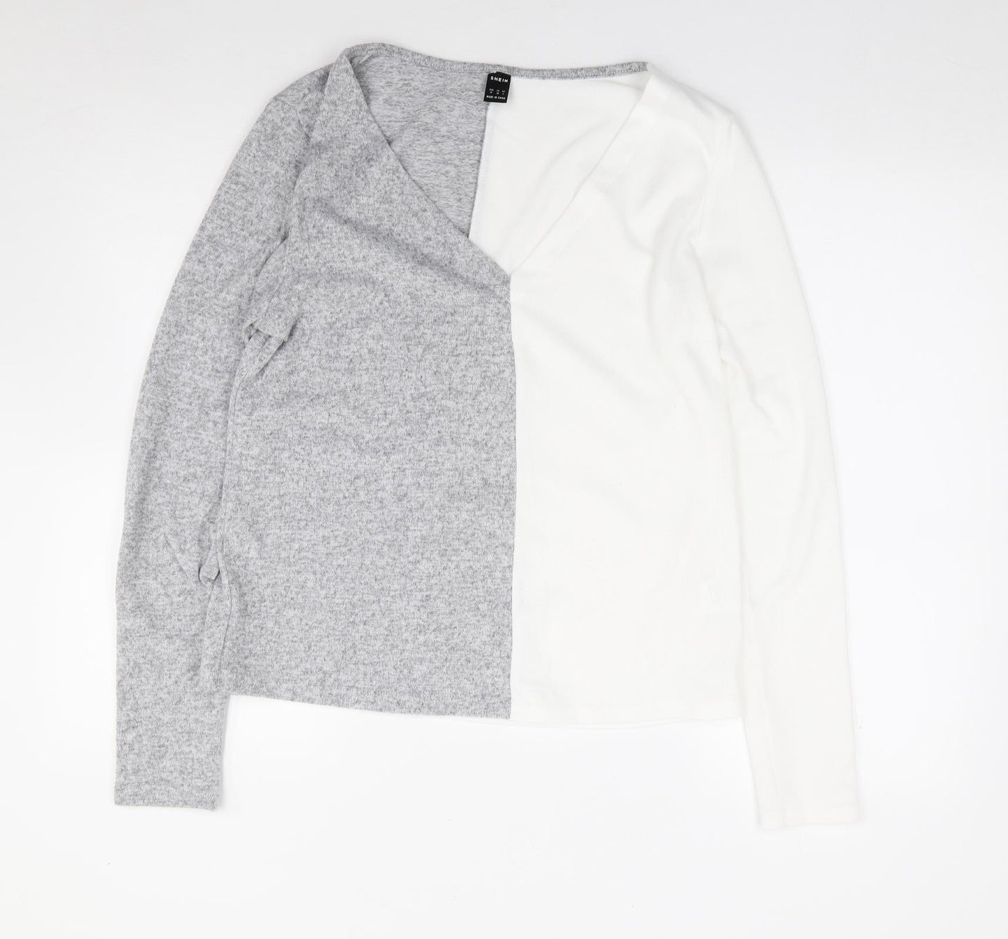 SheIn Womens Grey  Polyester Jersey T-Shirt Size M V-Neck