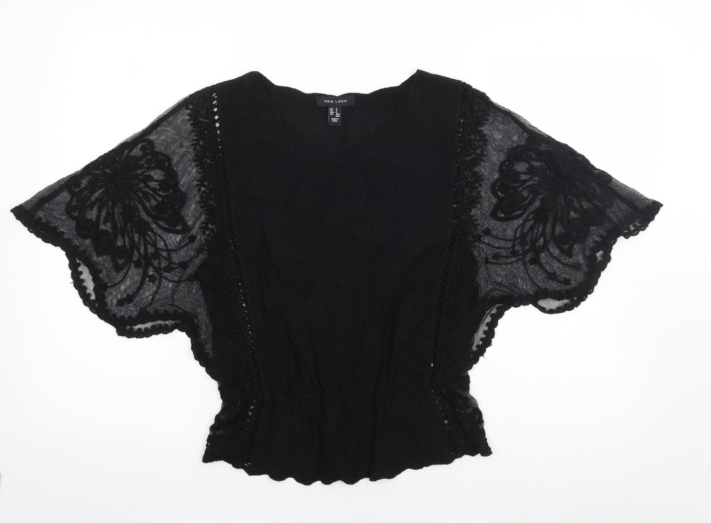 New look  Womens Black  Cotton Jersey Blouse Size S Round Neck