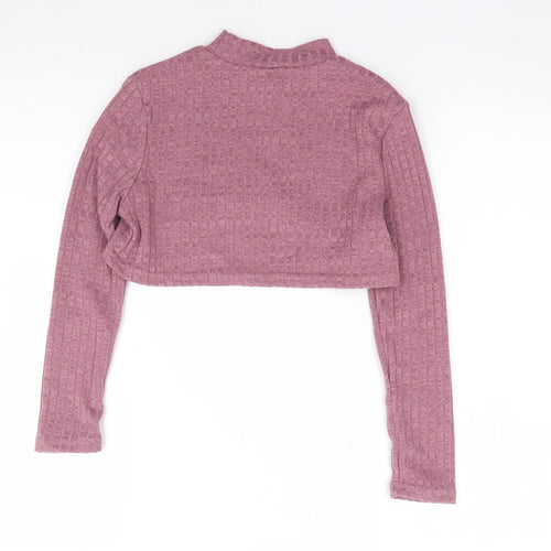 SheIn Girls Pink  Polyester Cropped T-Shirt Size 10 Years Mock Neck Pullover