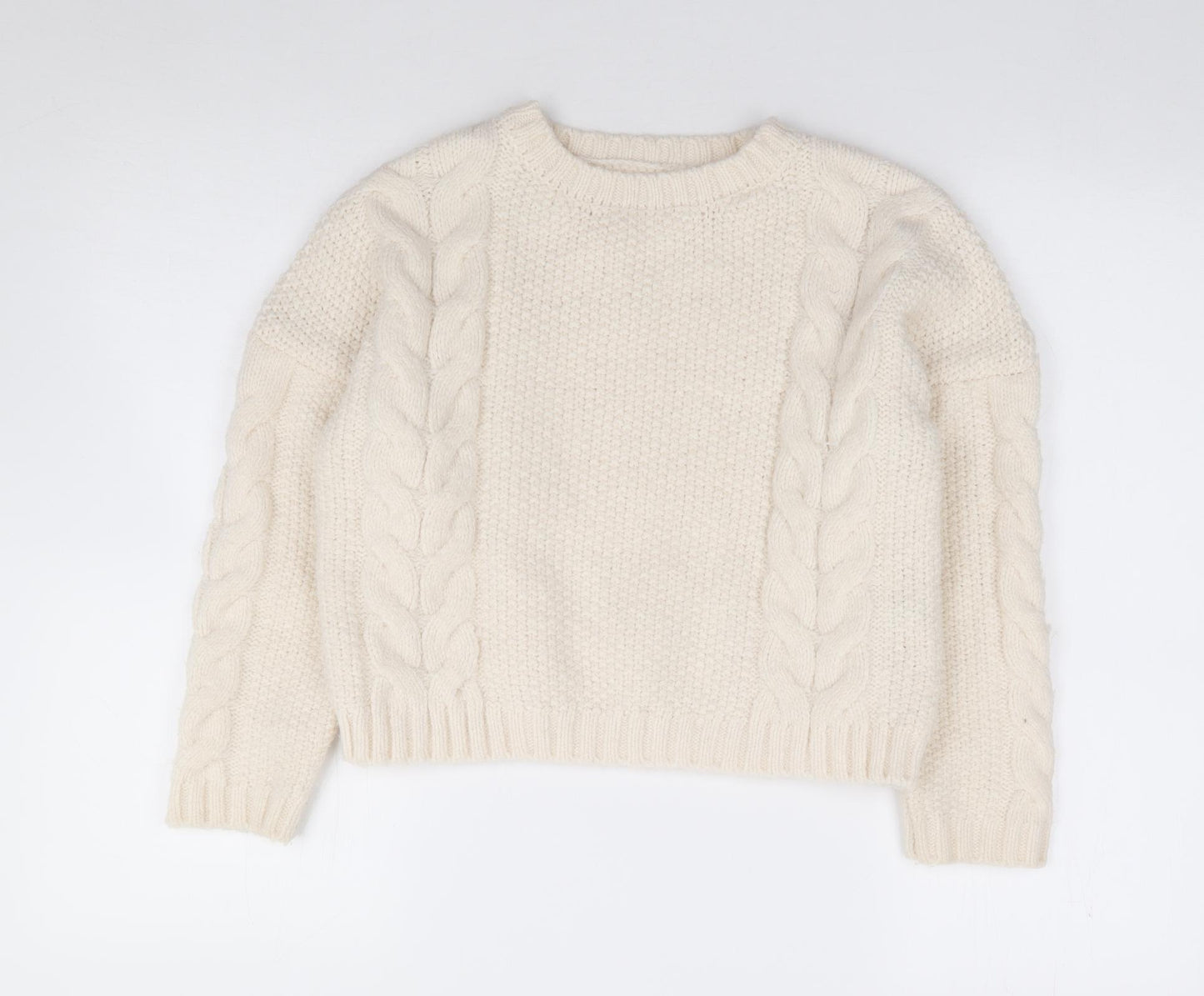 Primakr Girls Ivory Crew Neck  Acrylic Pullover Jumper Size 9-10 Years  Pullover