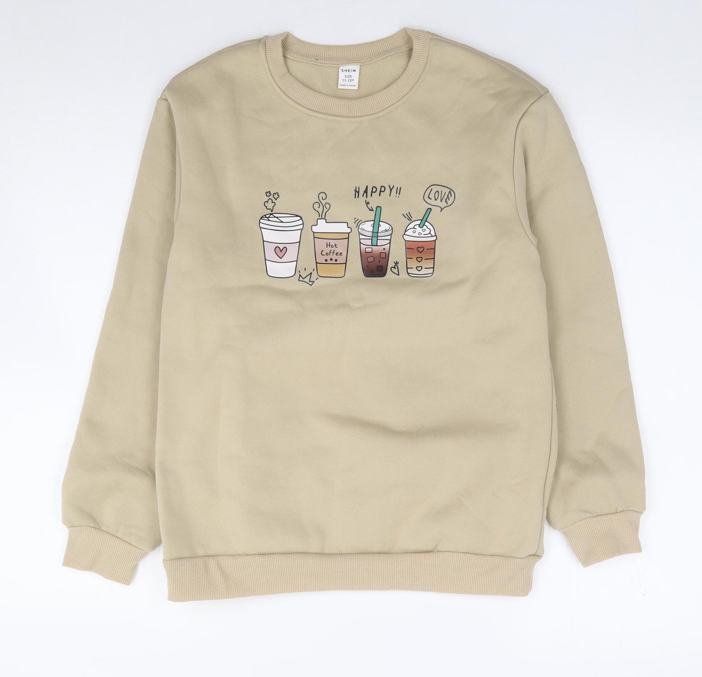 SheIn Girls Beige  Polyester Pullover Sweatshirt Size 11-12 Years  Pullover