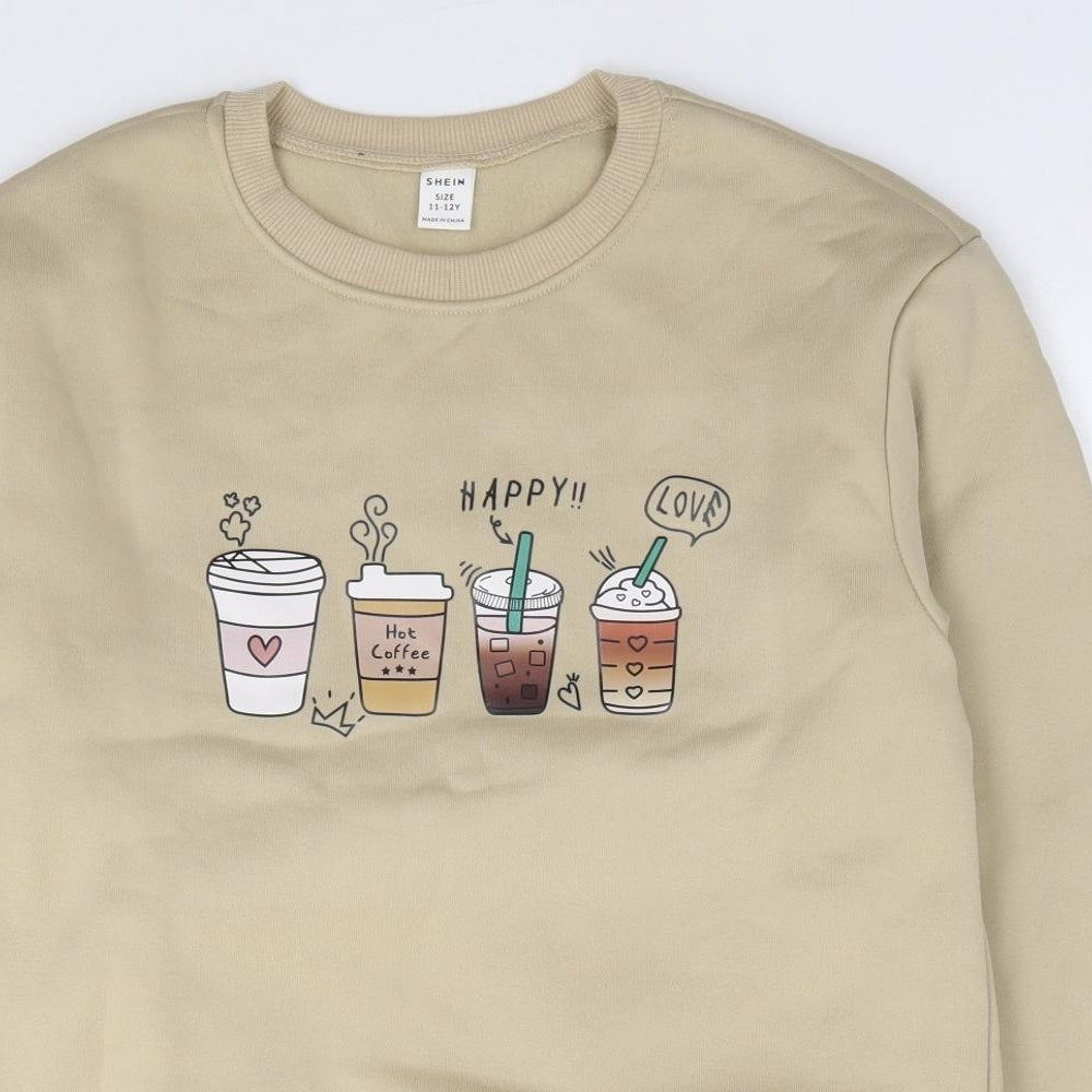 SheIn Girls Beige  Polyester Pullover Sweatshirt Size 11-12 Years  Pullover