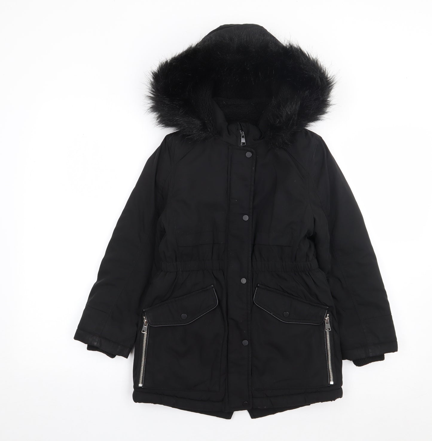 George Girls Black   Parka Coat Size 7-8 Years  Zip