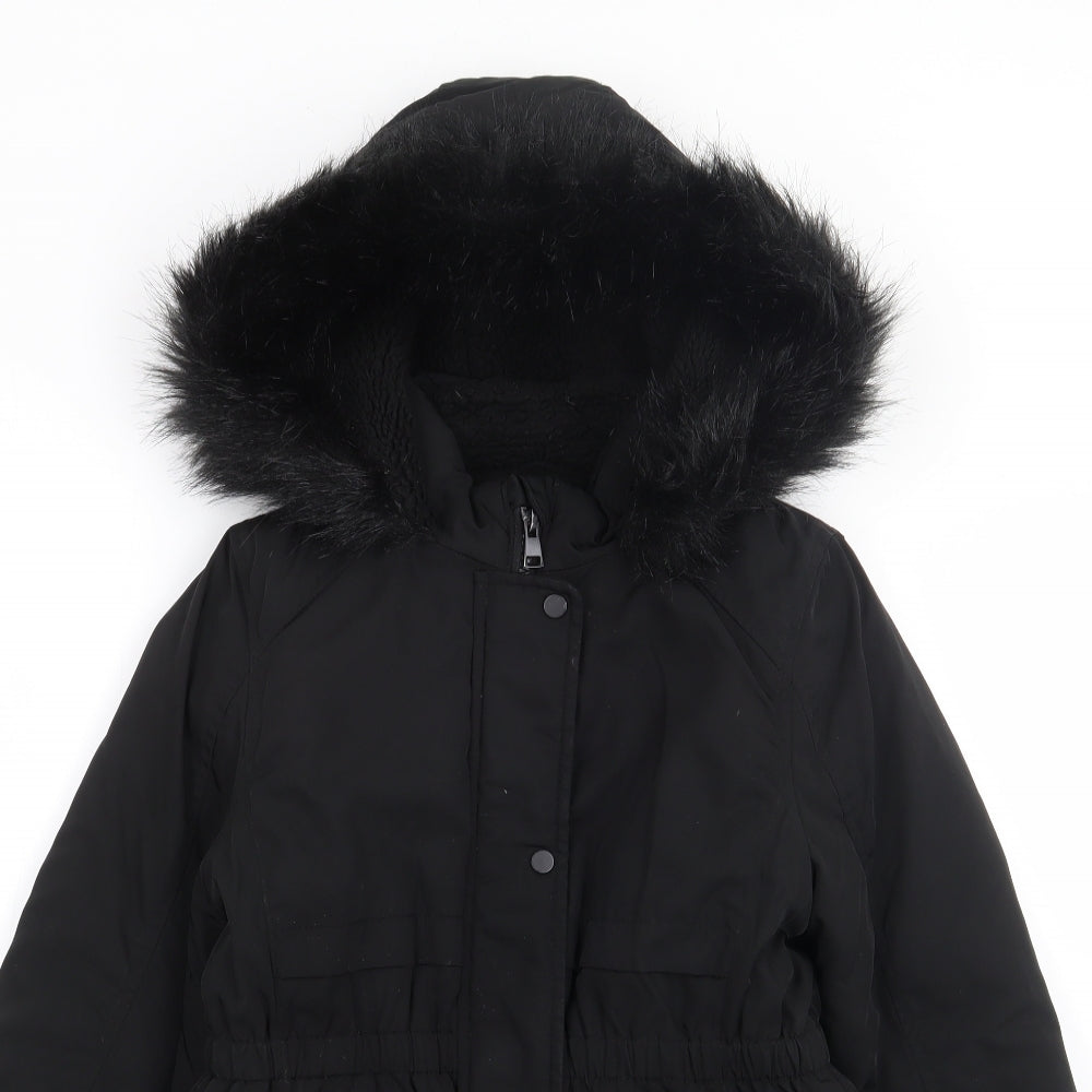 George Girls Black   Parka Coat Size 7-8 Years  Zip