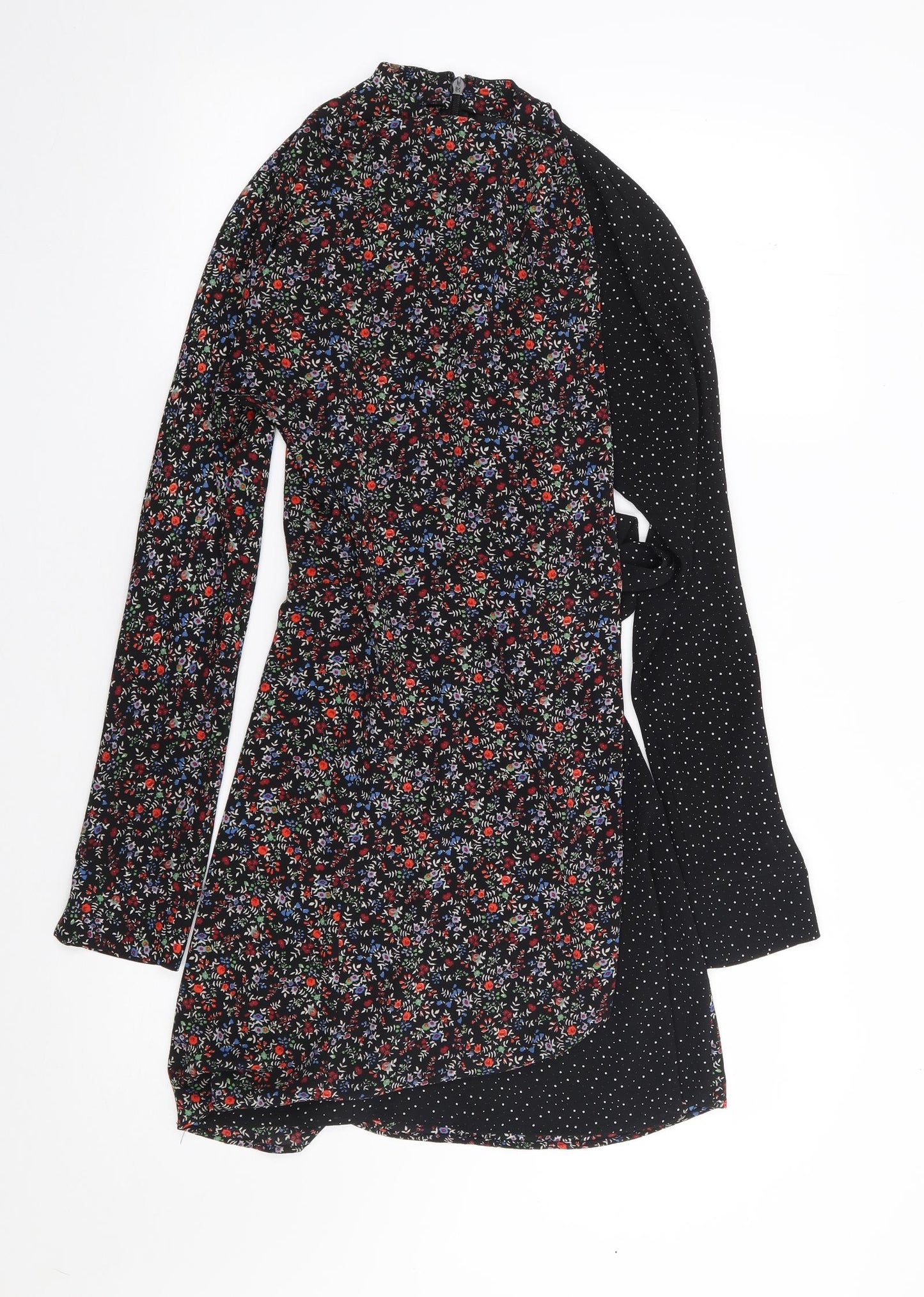 Topshop Womens Multicoloured Floral Polyester Wrap Dress  Size 8  High Neck Zip