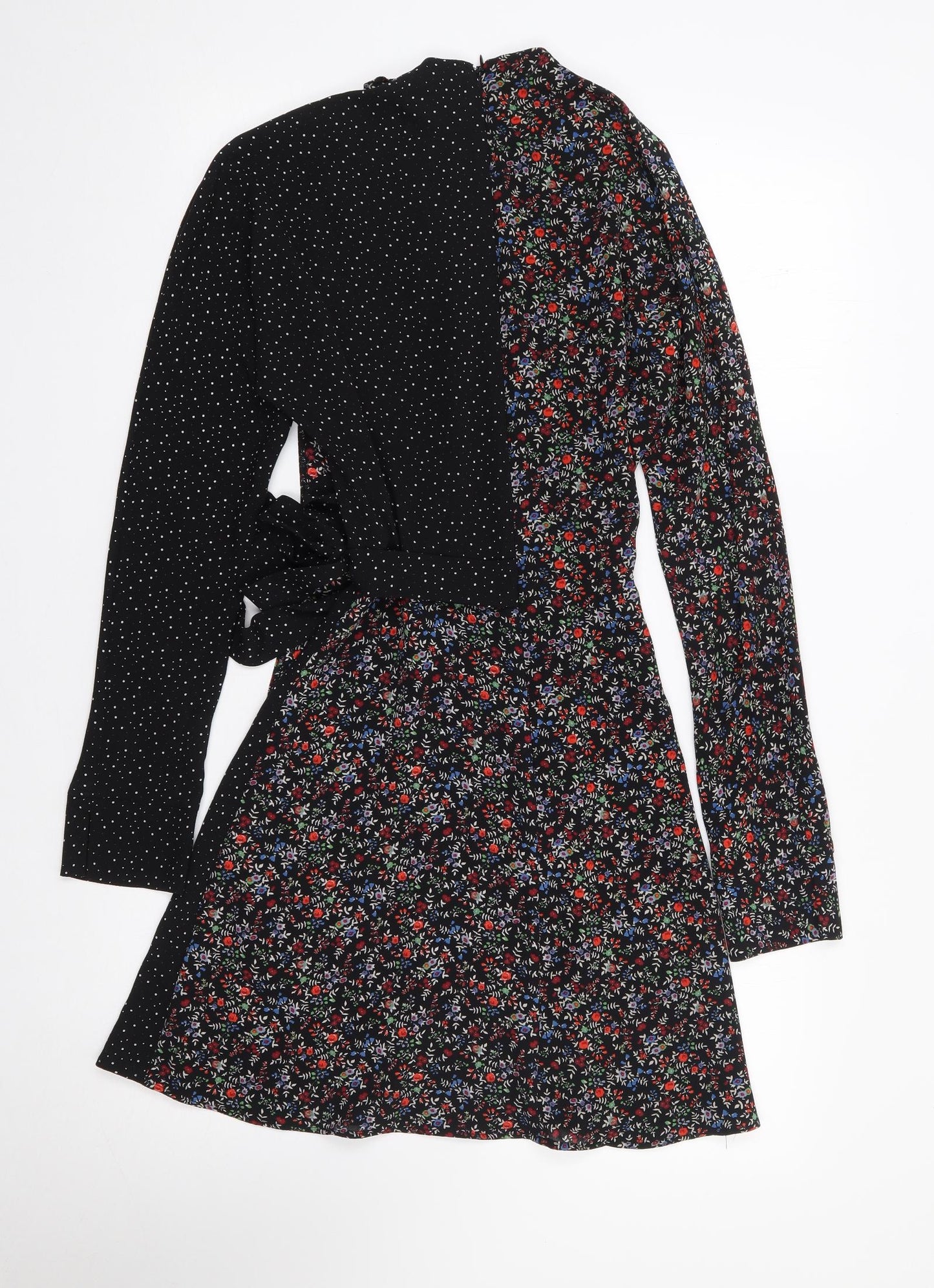 Topshop Womens Multicoloured Floral Polyester Wrap Dress  Size 8  High Neck Zip