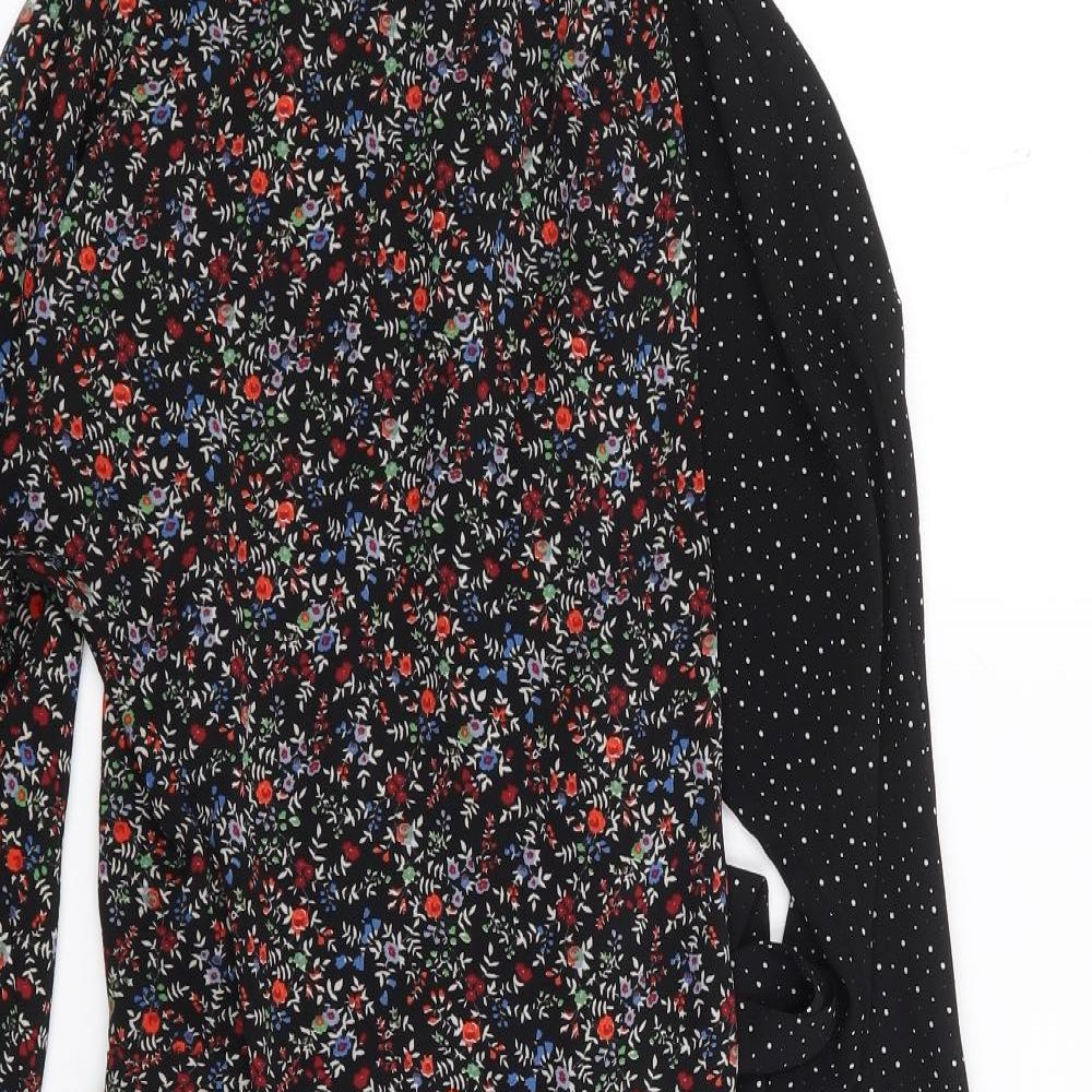 Topshop Womens Multicoloured Floral Polyester Wrap Dress  Size 8  High Neck Zip