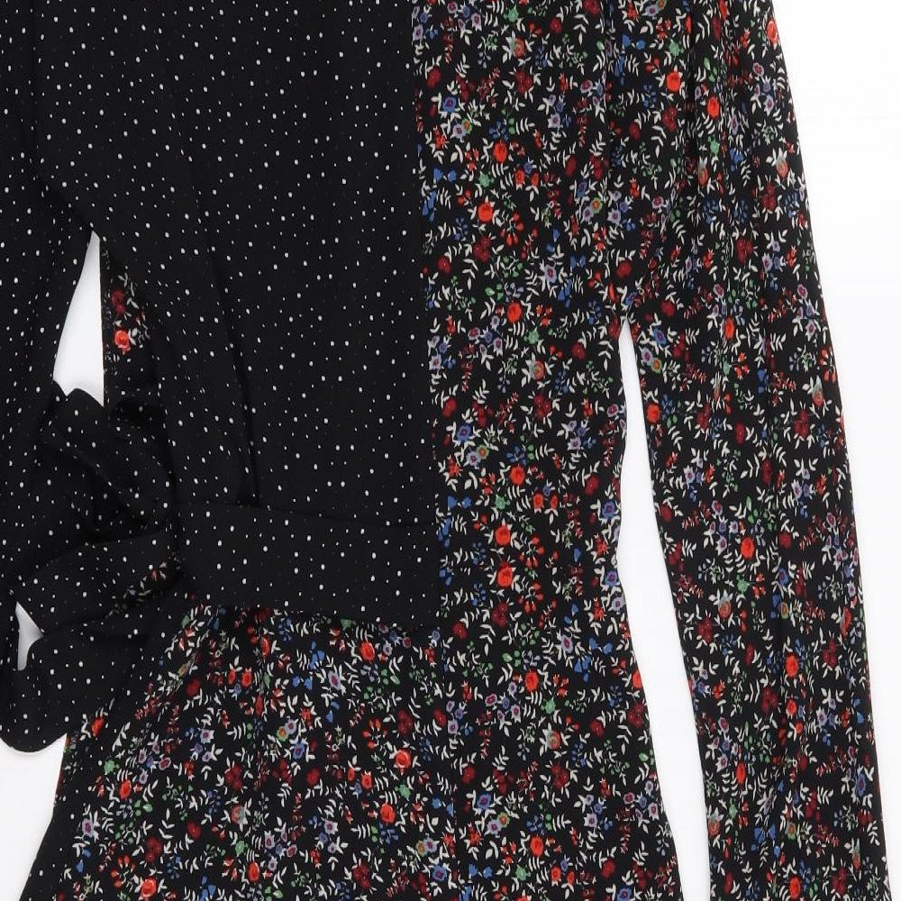 Topshop Womens Multicoloured Floral Polyester Wrap Dress  Size 8  High Neck Zip