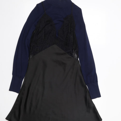 Topshop Womens Black  Viscose Jumper Dress  Size 6  High Neck Pullover