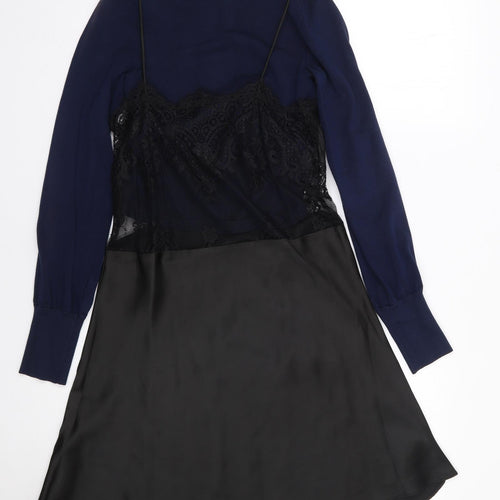 Topshop Womens Black  Viscose Jumper Dress  Size 6  High Neck Pullover