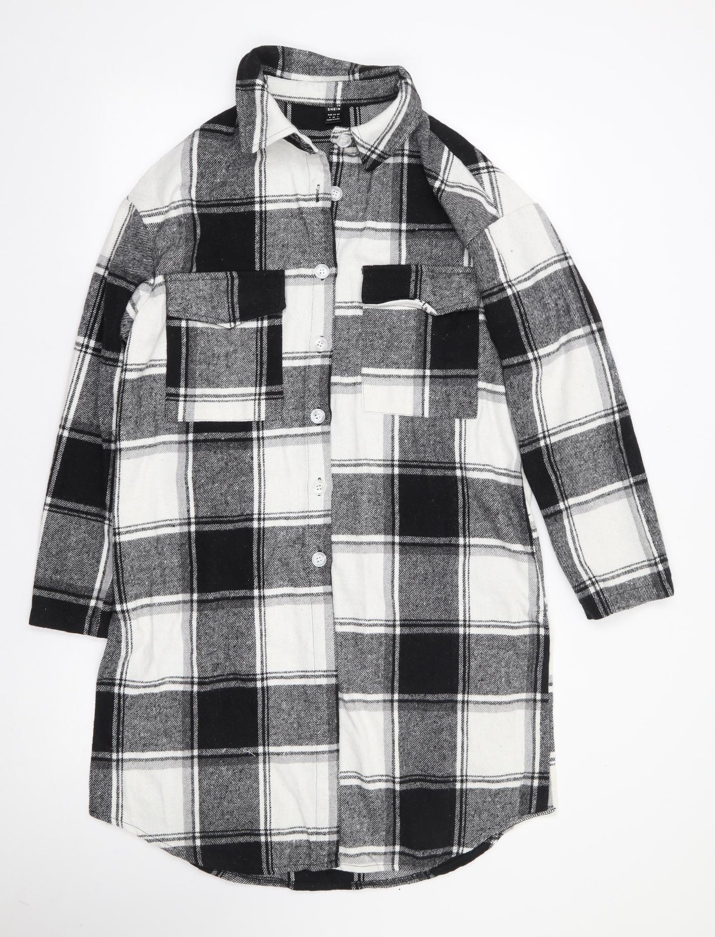 SheIn Womens Black Plaid  Jacket Coatigan Size S  Button - Shacket