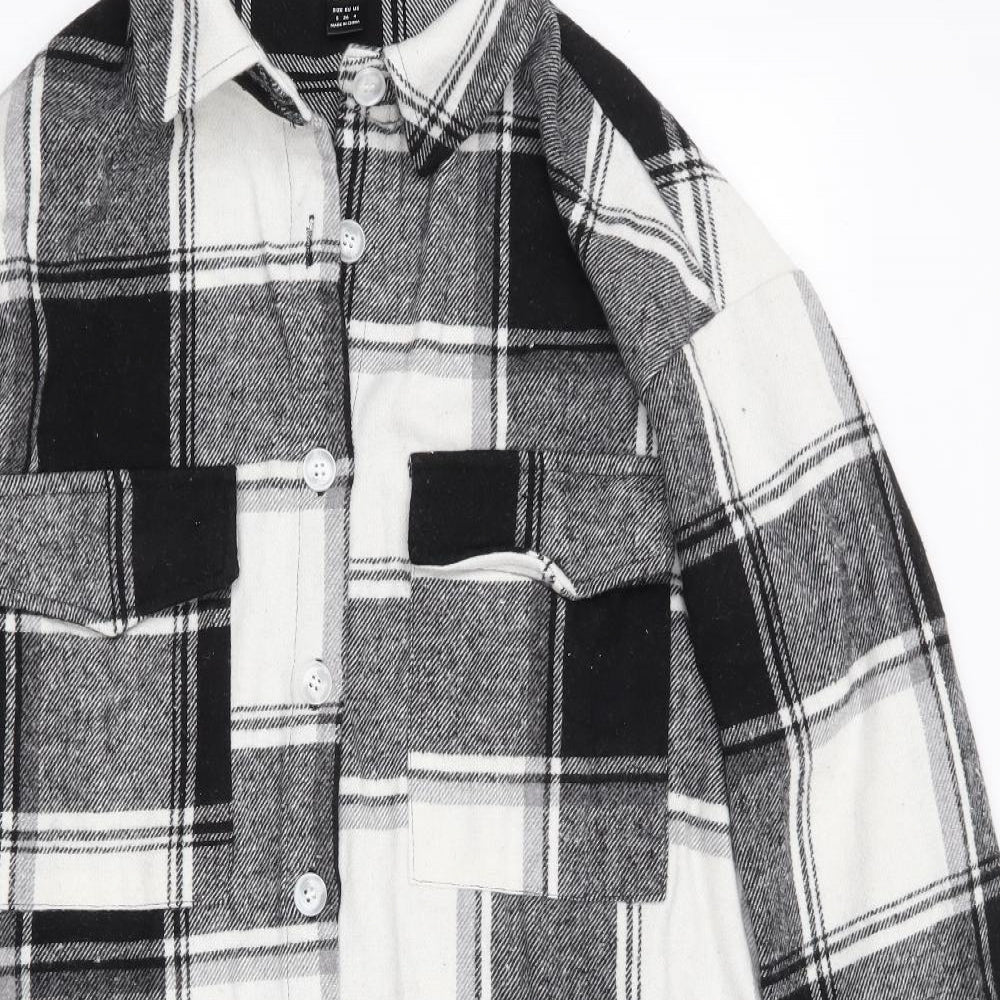 SheIn Womens Black Plaid  Jacket Coatigan Size S  Button - Shacket