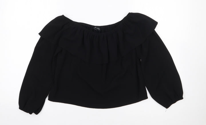 New Look  Womens Black  Polyester Cropped Blouse Size 8 Off the Shoulder