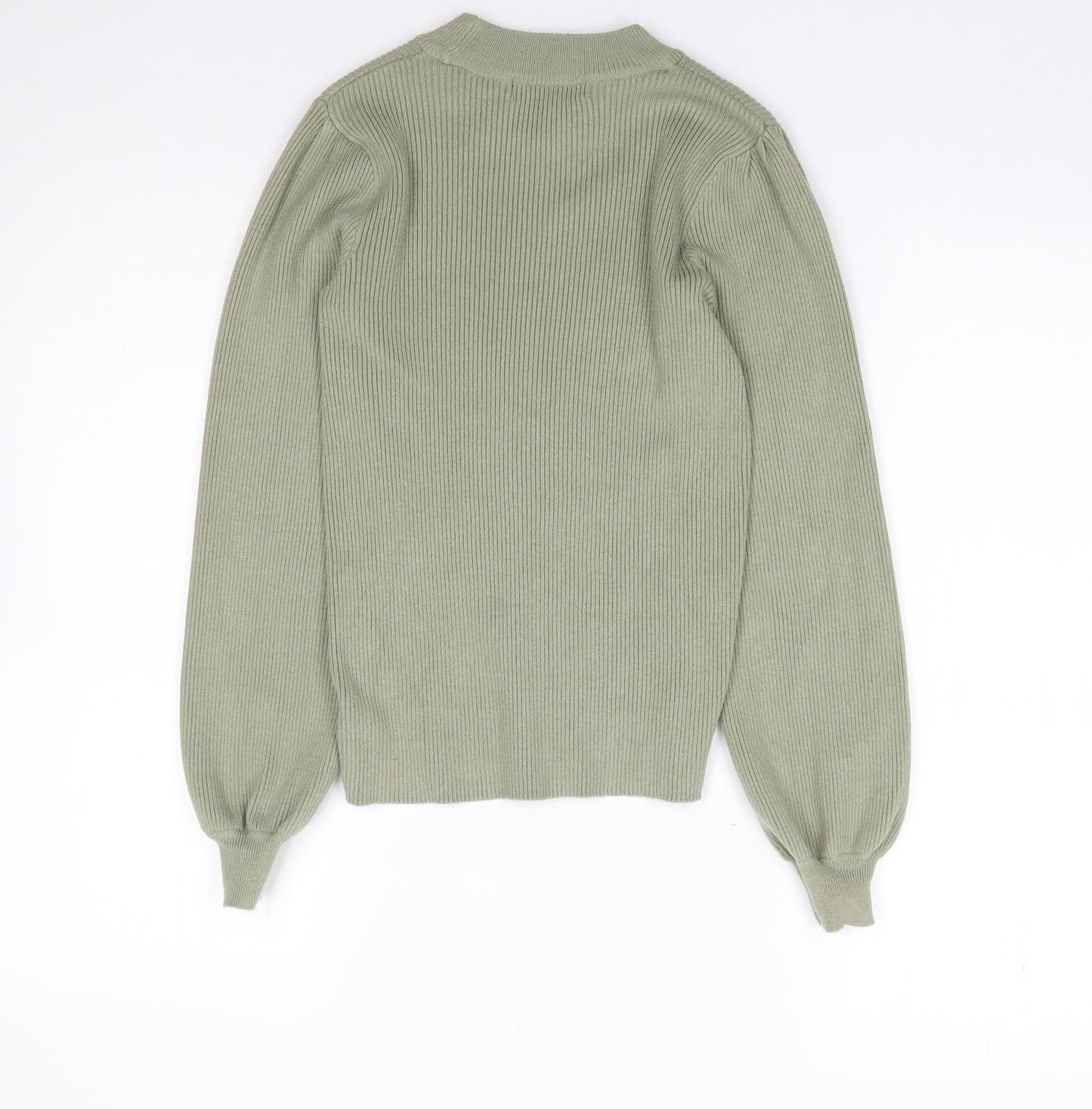 F&F  Womens Green Mock Neck  Viscose Pullover Jumper Size 8   - Ribbed
