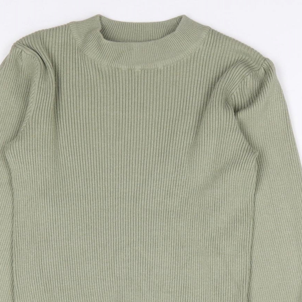F&F  Womens Green Mock Neck  Viscose Pullover Jumper Size 8   - Ribbed