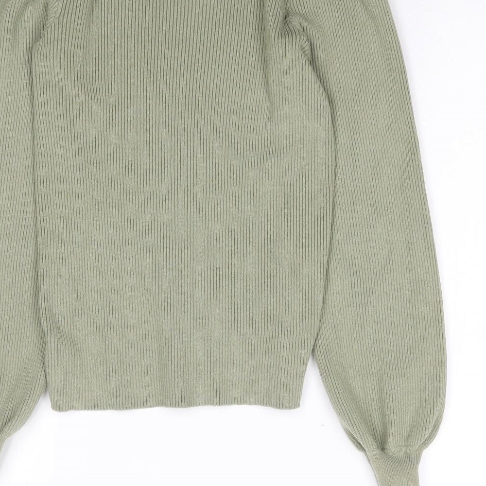 F&F  Womens Green Mock Neck  Viscose Pullover Jumper Size 8   - Ribbed