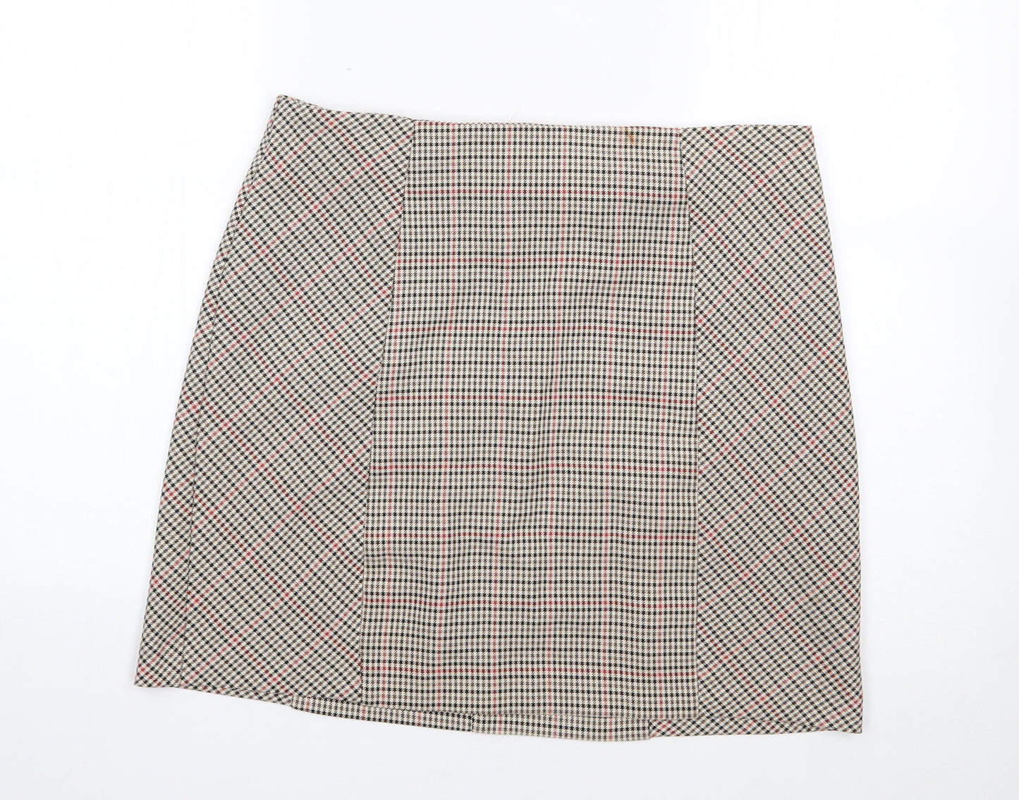 New Look  Womens Brown Check Polyester Mini Skirt Size 14   Zip