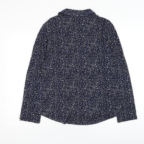 White Stuff Womens Blue Geometric Cotton Basic Button-Up Size 14 Collared