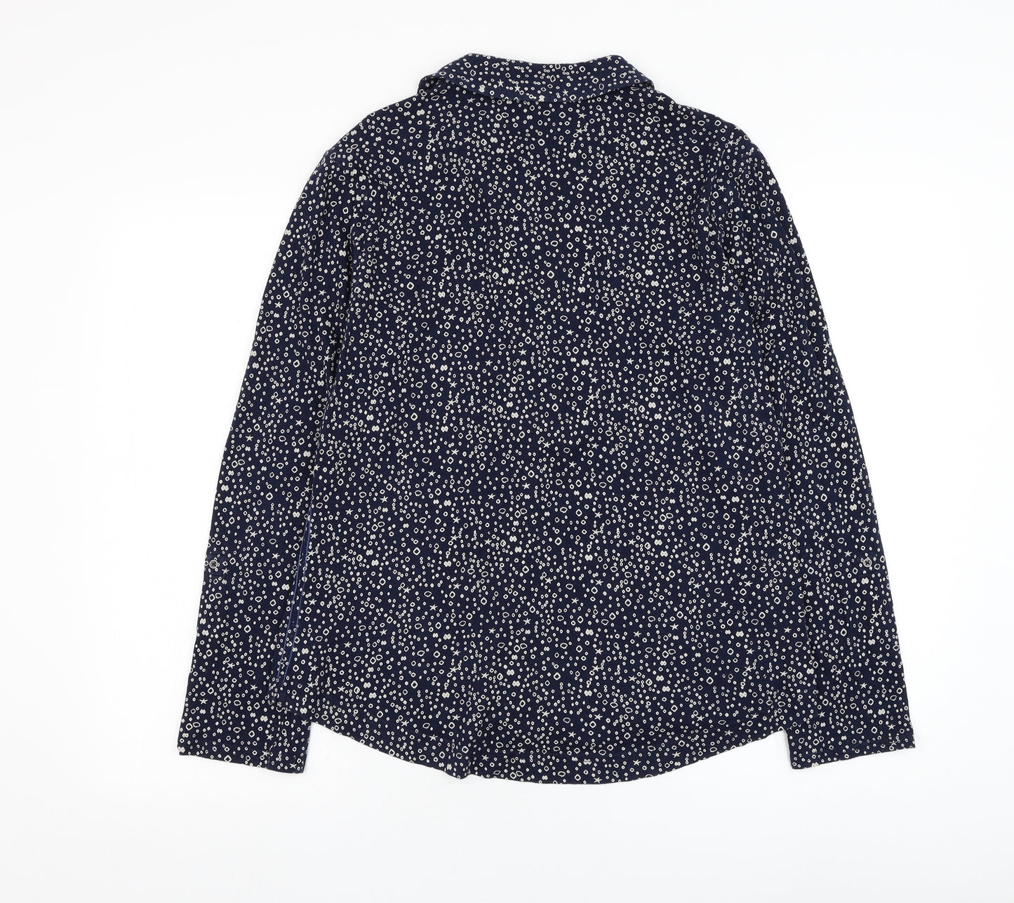 White Stuff Womens Blue Geometric Cotton Basic Button-Up Size 14 Collared