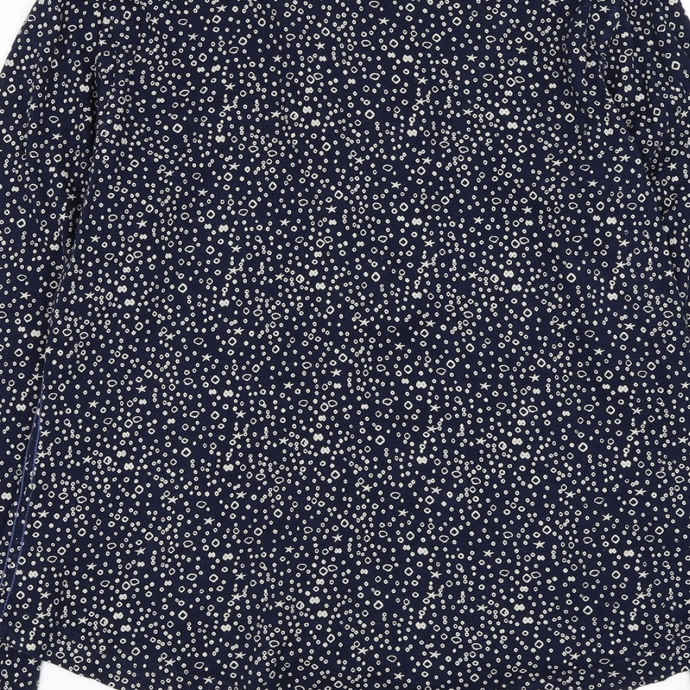White Stuff Womens Blue Geometric Cotton Basic Button-Up Size 14 Collared